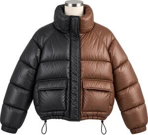 Forever 21 Black Brown Colorblock Puffer Jacket Cropped Winter Coat - Size S